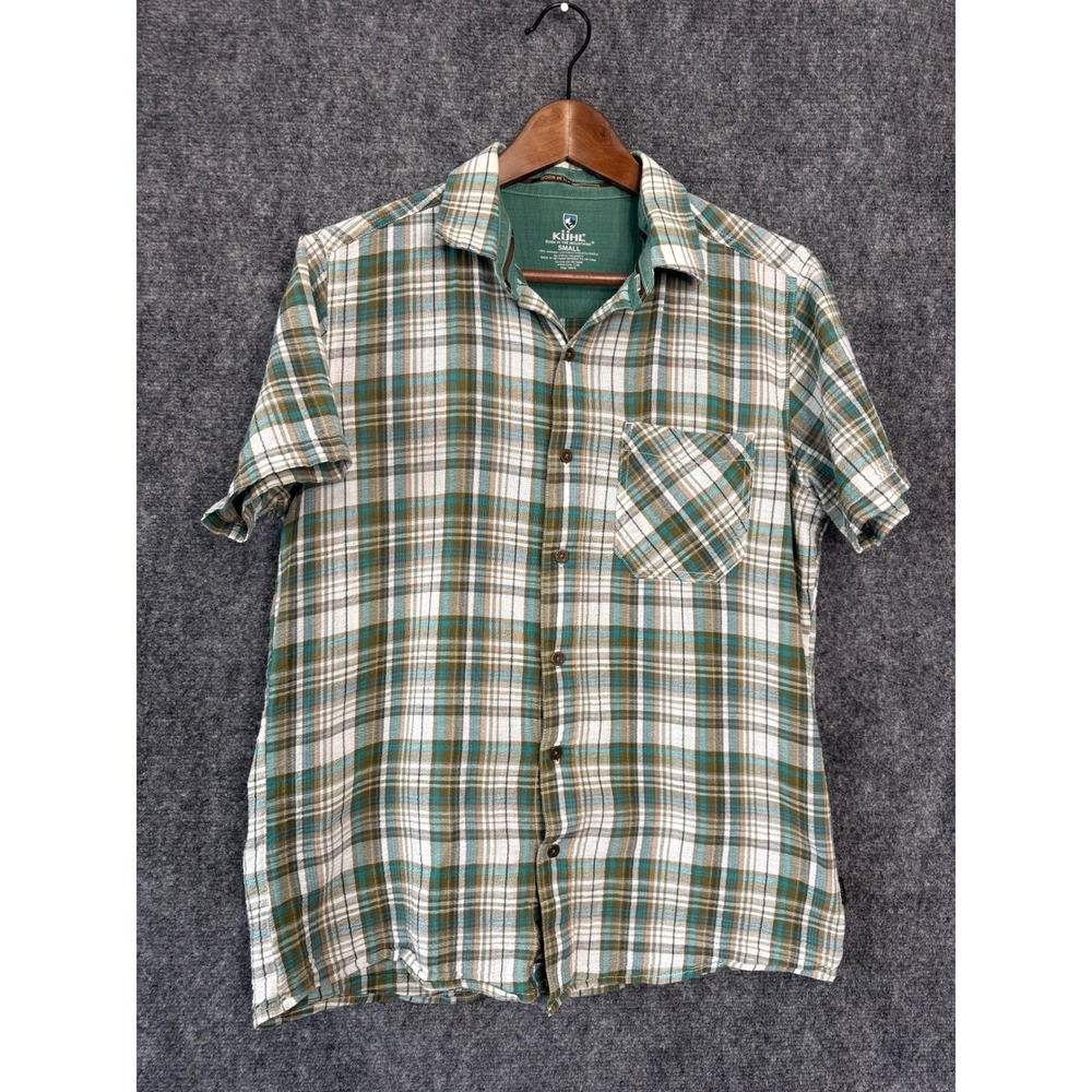 KUHL Shirt Mens S Green‎ Plaid Short Sleeve Button Up Outdoor Camp Gorcore